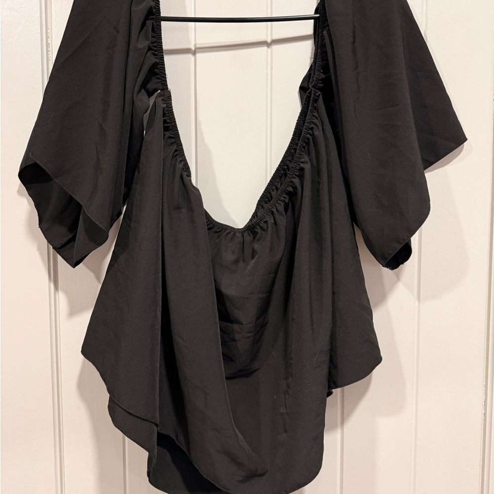 Black Women’s off the shoulder cropped Blouse - Elegant Draped Top